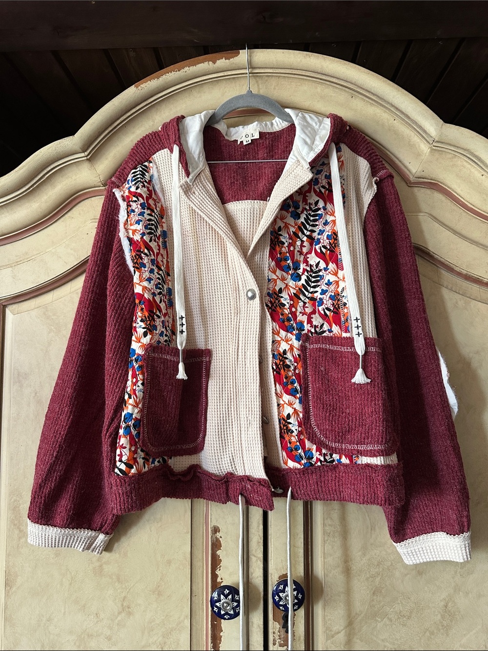 POL Game On Hoodie Thermal and Quilted Patchwork Sweatshirt size Medium - Picture 3 of 6